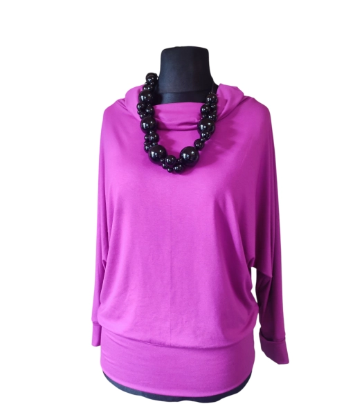 Jesienna bluzka KIMONO ze ściągaczami i z golfem - fuksja